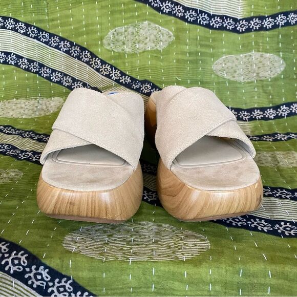 Zara Leather Suede Chunky Wood Heel Boho Hippie Sandals Size 38/ US 8 - Picture 3 of 14